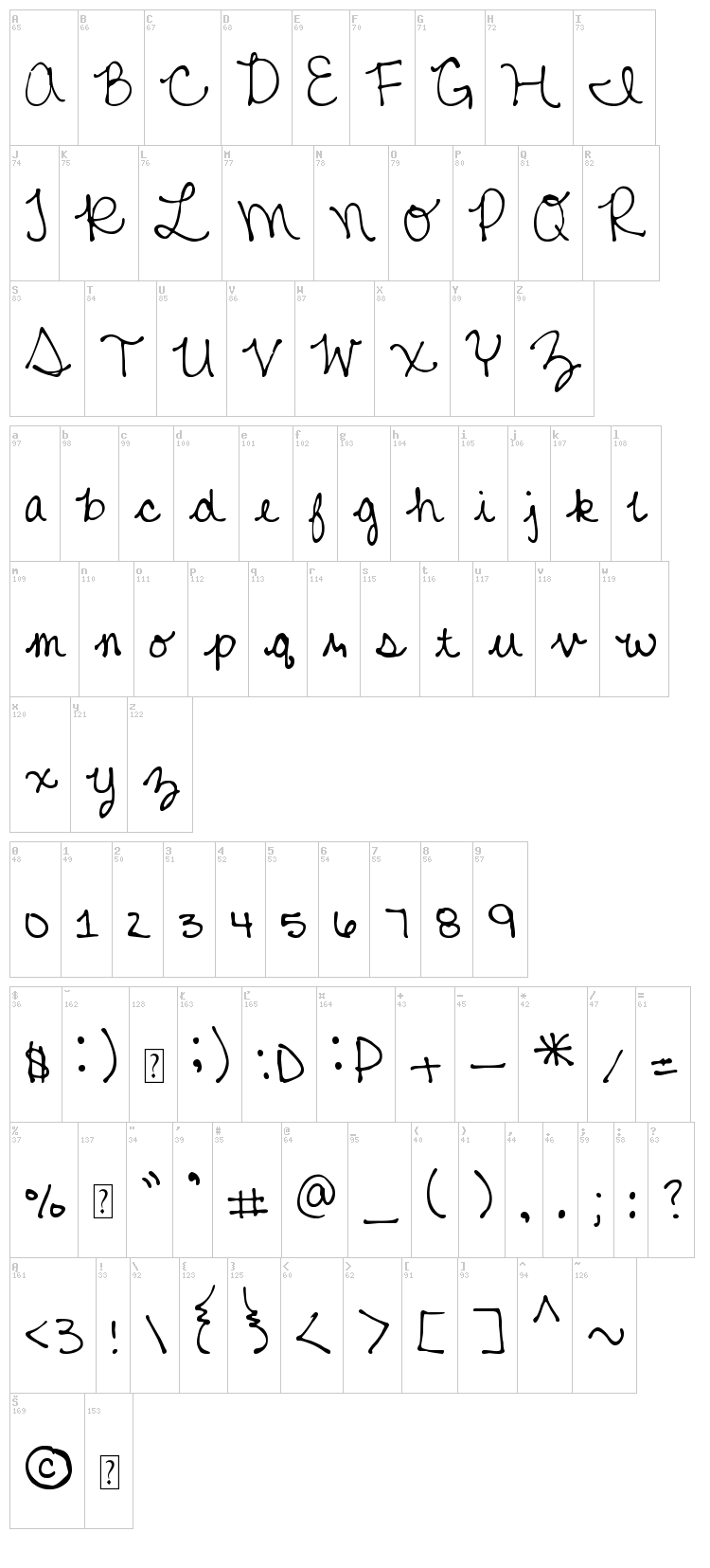 MTF Mikayla font map